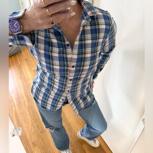 Madewell Classic Plaid Flannel Shirt | Blue Green White | Size M